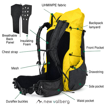 Hardy 40: Ultralight Hiking and Trekking Pack with Carbon Frame