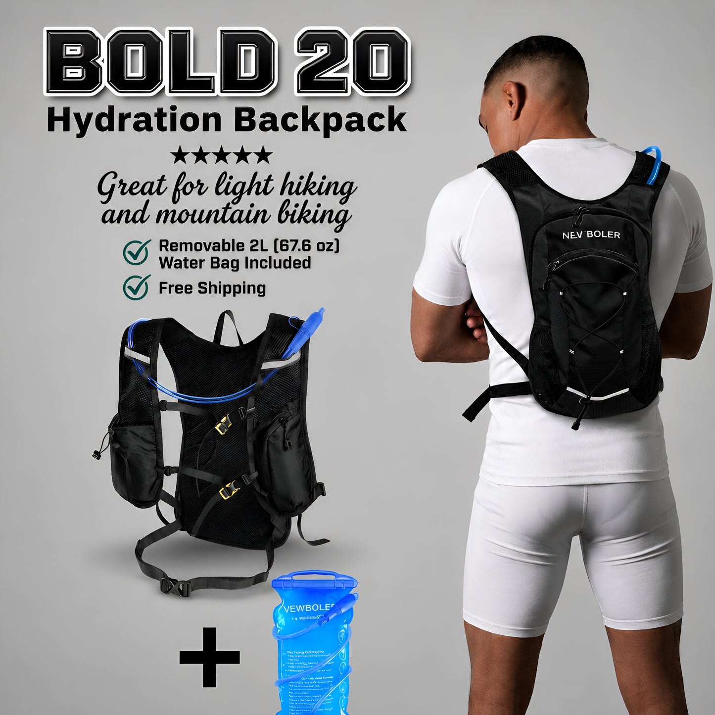 Bold 20: Hydration Backpack with 2L Water Bladder for Hiking, Running, Biking