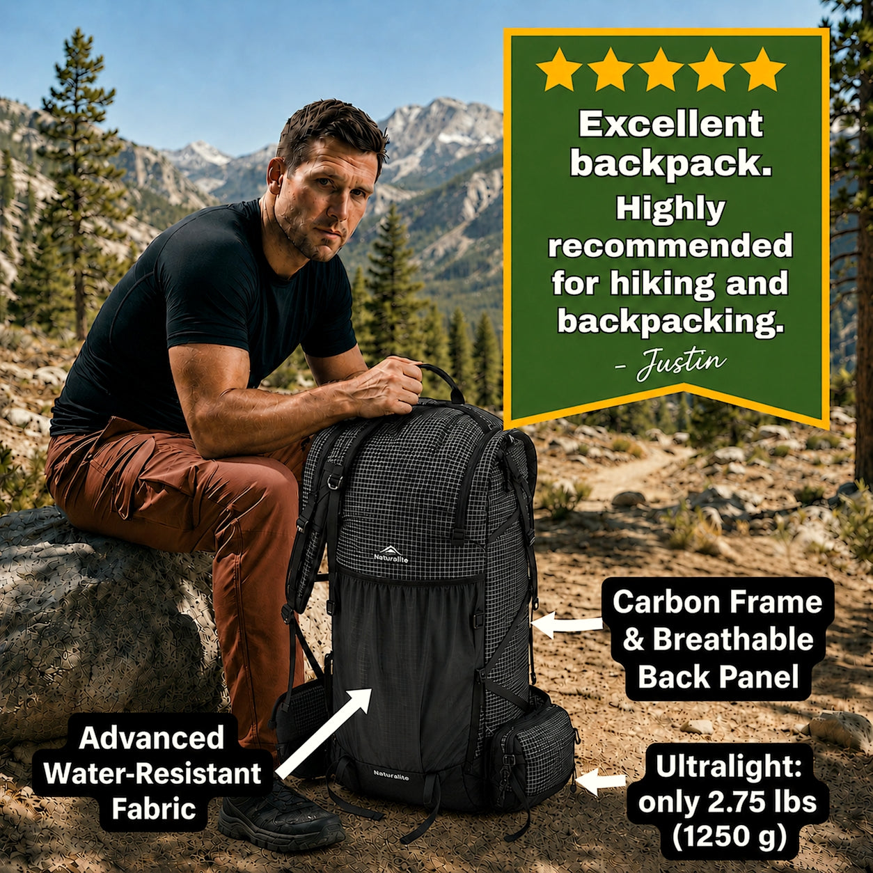 Taskmaster 60: Ergonomic Multi-Day Pack with Rain Cover